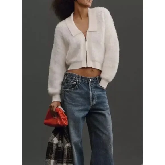 Anthropologie Brushed Sweater Cardigan Wool Blend Soft Ivory. Size Medium - Picture 1 of 15